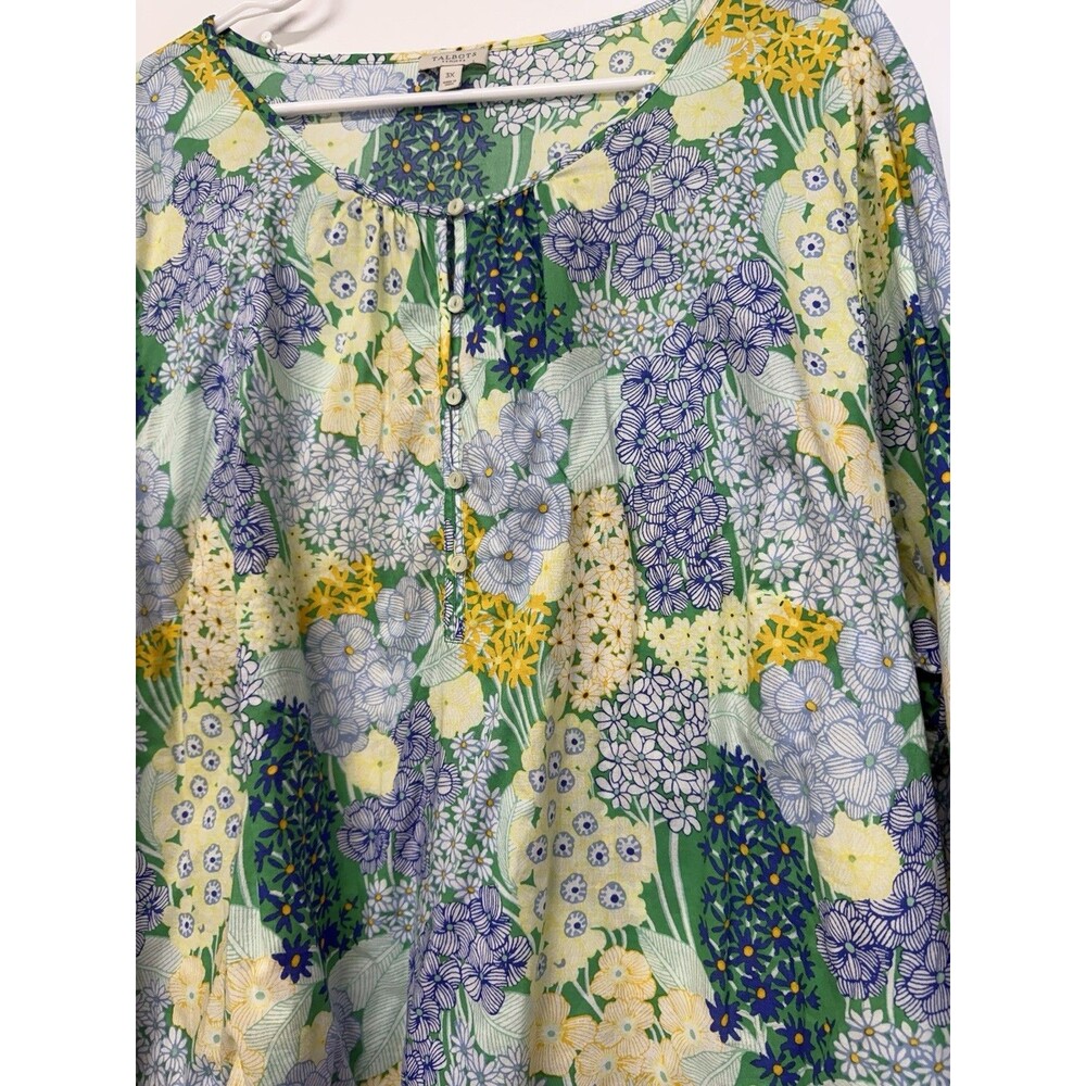 Talbots Plus Blouse Band Collar Popover Cluster Garden Floral Lightweight Top 3X - Picture 11 of 16